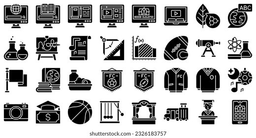 High school related icon set 2, solid style vector glyph illustration