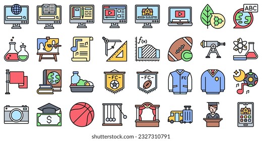 High school related icon set 2, filled style vector illustration
