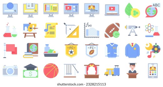 Icono relacionado de secundaria conjunto 2, ilustración vectorial de estilo plano