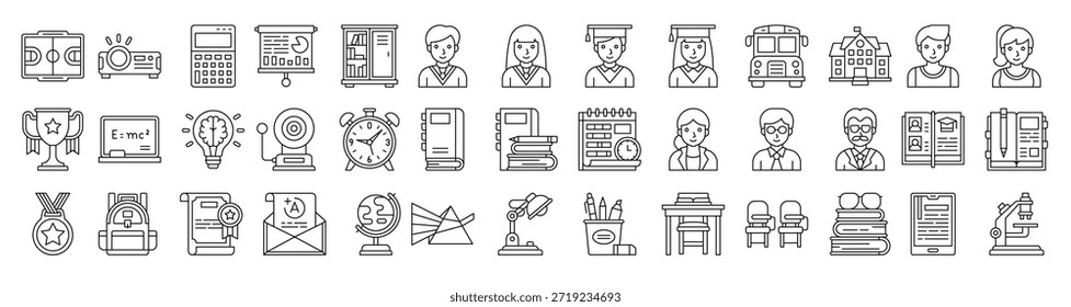 High school related icon set, line style vector illustration