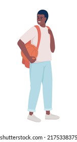 High School Student Athlete With Basketball Semi Flat Color Vector Character. Editable Figure. Full Body Person On White. Simple Cartoon Style Illustration For Web Graphic Design And Animation