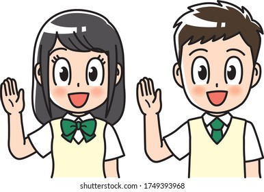 
High school student raising hands