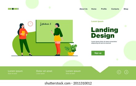 High School Schüler an der Tafel stehen. Unterrichten, Lehrer, Schreiben auf Tafel flache Vektorgrafik. Klasse, Bildungskonzept für Banner, Website-Design oder Landing-Website
