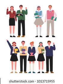 high school students boy and girl set uniform character vector illustration flat design