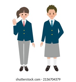 High school students in genderless winter uniforms.