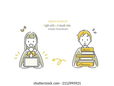 high school students illustration, girl and boy back to school