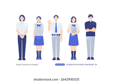 Alunos do Ensino Médio em Verão Blazer Uniform - Full-Body Masculino e Feminino Vetor Ilustração