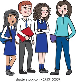 high school students talk to the teacher