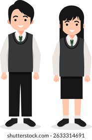 High School Students in Uniform for School Art and Educational Digital Illustrations
