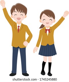 High school students who are happy to push up their fists.