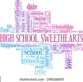 High School Sweethearts, Vektorgrafik Wort Cloud einzeln auf weißem Hintergrund.