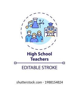 High school teachers concept icon. Online teaching jobs types. Someone who prepares and teaches subjects idea thin line illustration. Vector isolated outline RGB color drawing. Editable stroke