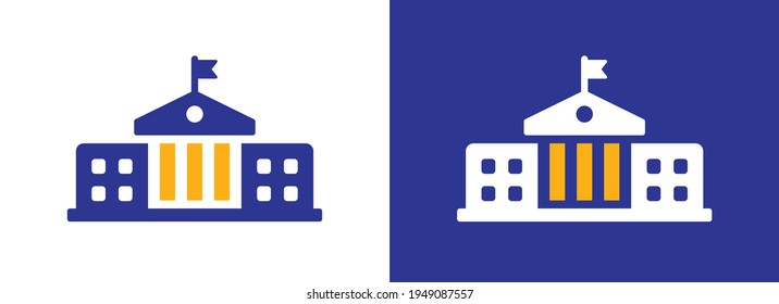 High school university building. College institution vector icon.