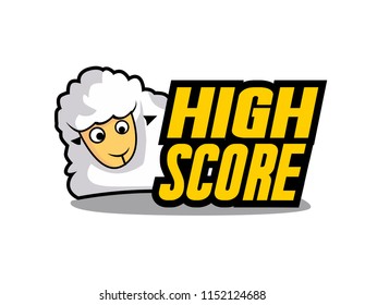 high score, beautiful greeting card or label with sheep illustration for farm theme, vector background, poster or banner