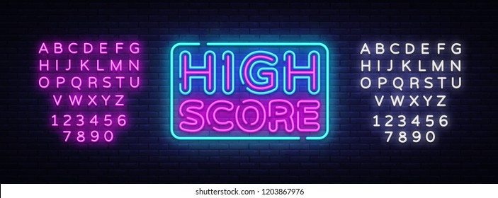 High Score Neon Text Vector. High Score neon sign, design template, modern trend design, night neon signboard, night bright advertising, light banner, light art. Vector. Editing text neon sign