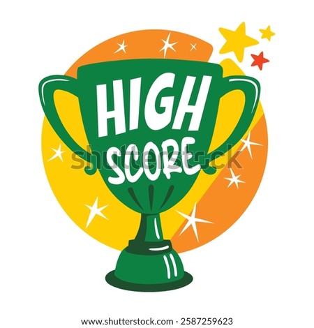 High score written on a trophy, flat style sticker 

