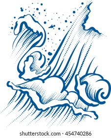 High sea wave with foam and spray. Illustration in vector format