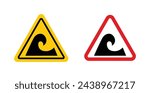 High sea waves warning sign. danger tsunami water wave caution sign. surf waves safety symbol.