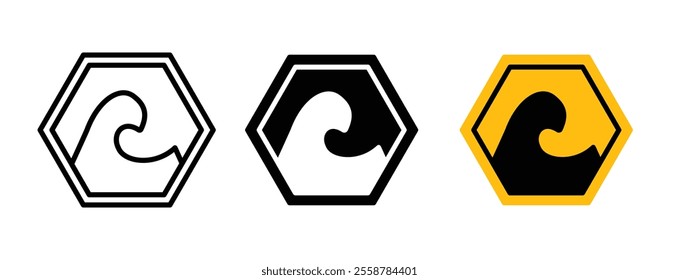 High sea waves warning sign vector set