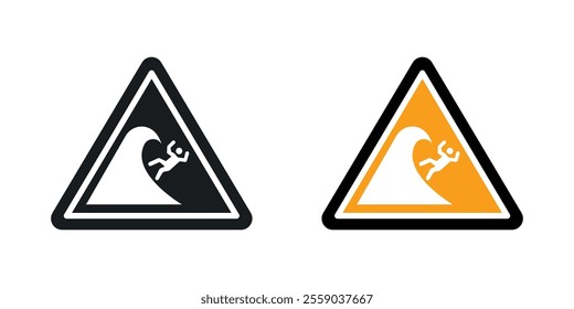 High sea waves warning sign vectors in black and colored version