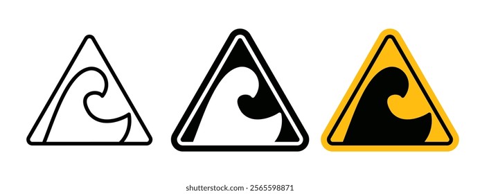 High sea waves warning sign vector in black and yellow colors