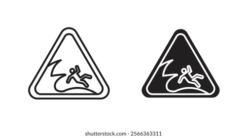 High sea waves warning signs in line stroke and flat versions