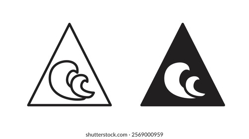 High sea waves warning signs set vector graphics designs