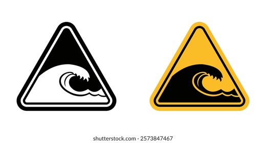 High sea waves warning signs vector set
