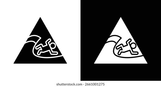 Señales de advertencia de olas de alta mar. paquete de iconos de línea en blanco y negro.