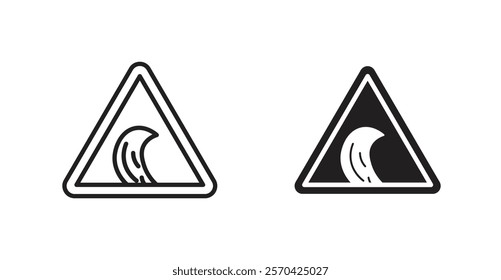 High sea waves warning vectors web signs set