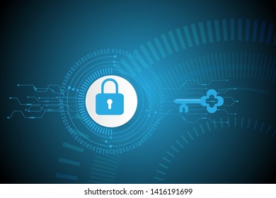 High security from cyber. Padlock security with key on abstract background. vector illustration.
