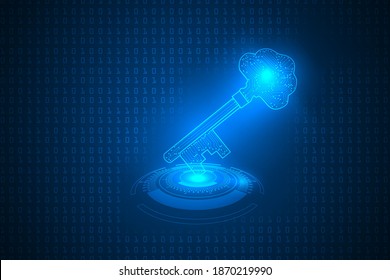 High security with digital key protection technology abstract. digital code and binary with circuit lines on background.