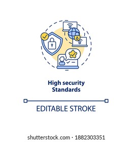 High security standards concept icon. Software feature idea thin line illustration. Protection requirements. Access control, data integrity. Vector isolated outline RGB color drawing. Editable stroke