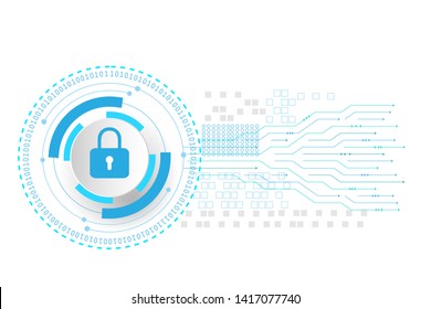 High security while using internet. Padlock safety with key on digital technology abstract background