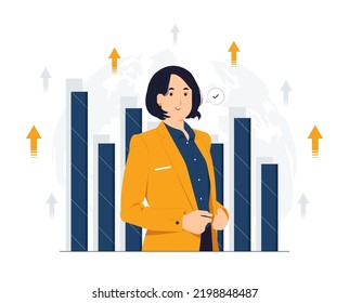 High self esteem and confidence woman dressed in stylish suit, pointing herself with fingers proud and happy concept illustration