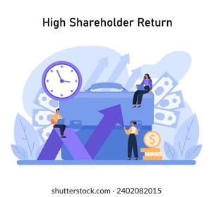 High Shareholder Return concept. Maximizing investor profits through strategic market investments. Time-sensitive financial growth strategies. Flat vector illustration