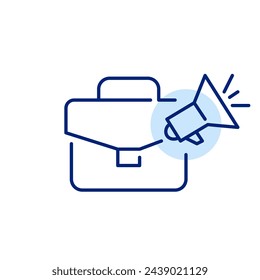 High skilled employee hiring campaign. Briefcase and loudspeaker promoting job opportunities. Pixel perfect icon