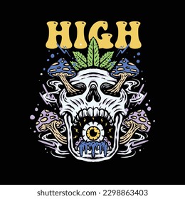 High skull trippy tee graphic vector.