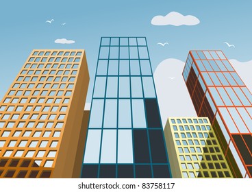High skyscrapers on a background of the blue sky