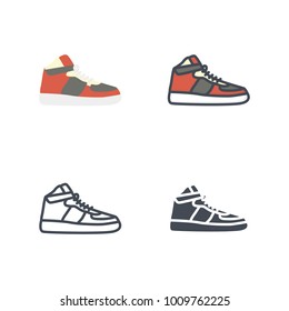 High sneakers flat colored line silhouette icon