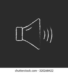 High speaker volume hand drawn in chalk on a blackboard vector white icon isolated on a black background.