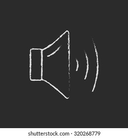 High speaker volume hand drawn in chalk on a blackboard vector white icon isolated on a black background.