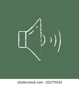 High speaker volume hand drawn in chalk on a blackboard vector white icon isolated on a green background.