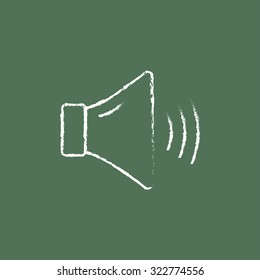 High speaker volume hand drawn in chalk on a blackboard vector white icon isolated on a green background.