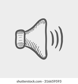 High speaker volume sketch icon for web, mobile and infographics. Hand drawn vector dark grey icon isolated on light grey background.