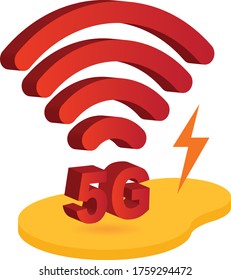 High speed 5G network wireless technology vector illustration with white background. 5g Isometric letters with wifi signal. 