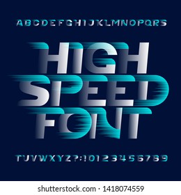 High Speed alphabet font. Fast wind effect modern type letters and numbers. Stock vector typescript for your design. Easy color change.