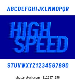 High speed alphabet font. Wind effect type letters and numbers. Stock vector typeface.