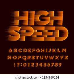 High Speed Alphabet Font. Wind Effect Oblique Type Letters And Numbers. Stock Vector Typeface.