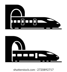 Tren De Bala De Alta Velocidad Que Emerge Del Ícono De La Silueta Del Túnel, Muestra Moderna Del Vector Del Transporte Ferroviario